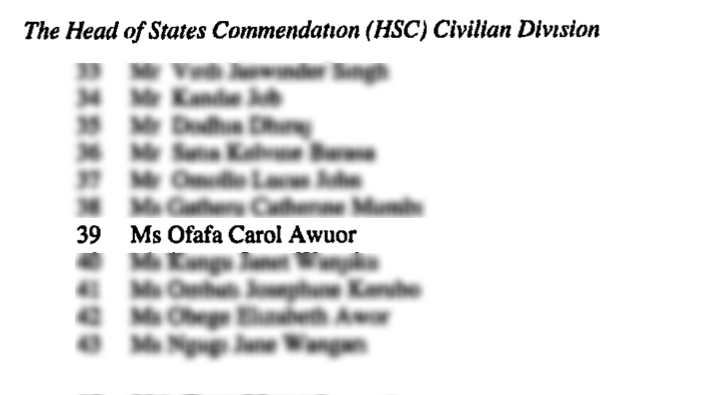 Carol Ofafa, HSC Kenya Gazette Notice